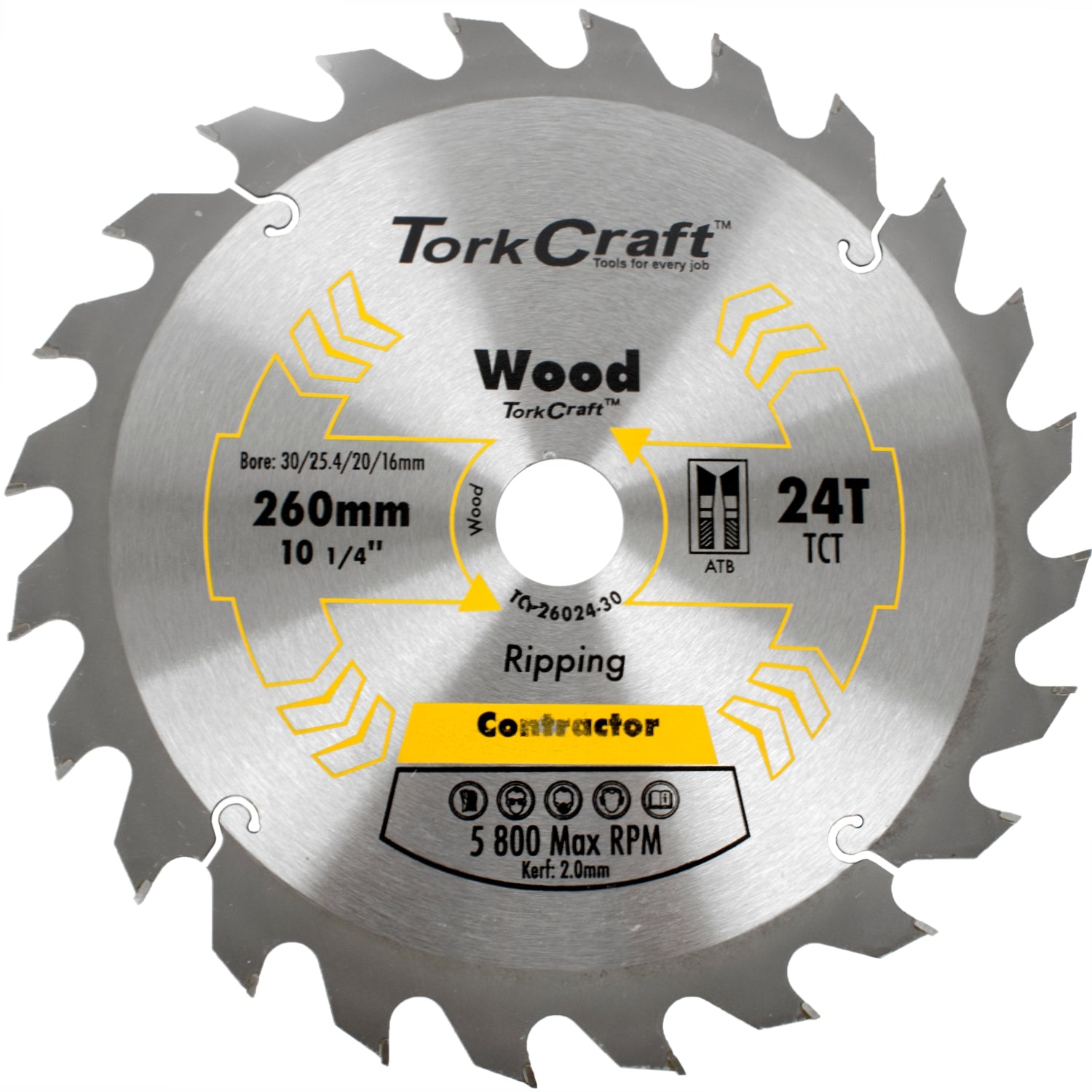 BLADE CONTRACTOR 260 X 24T 30/1/20/16 CIRCULAR SAW TCT