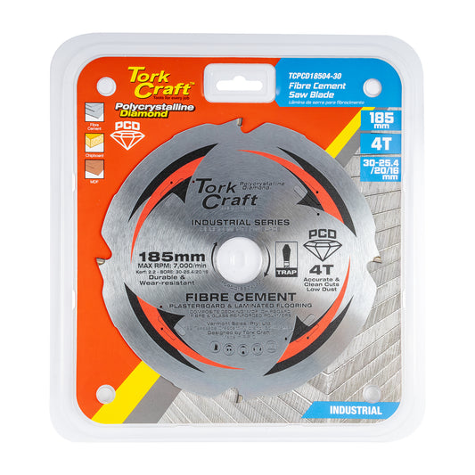 PCD SAW BLADE 185MM X 4T X 30/20/16MM FIBRE CEM. MDF CHIPBOARD