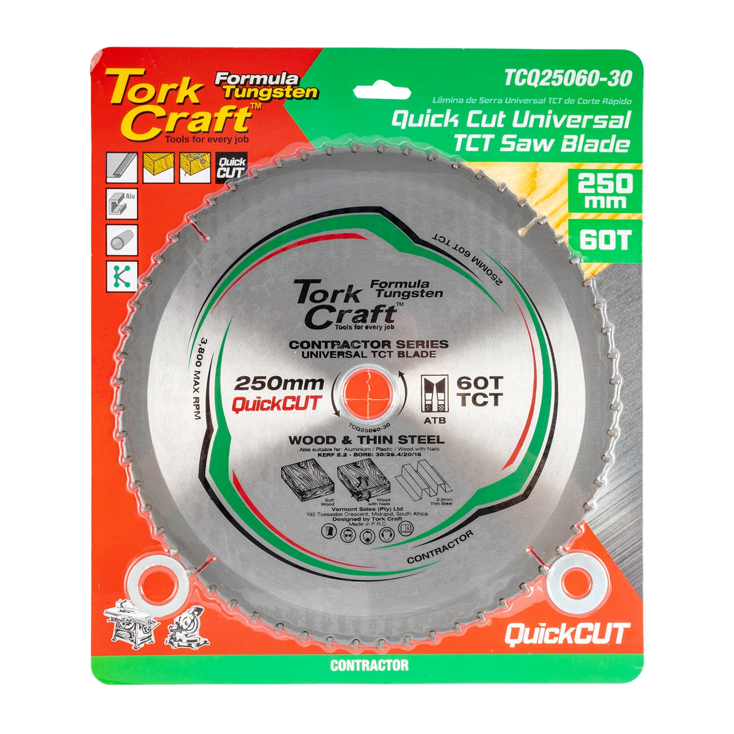 UNIVERSAL QUICK CUT TCT BLADE 250X60T 30-20-16