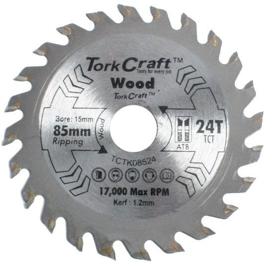 TCT SAW BLADE 85MM X 1.2MM X 15MM X 24T WOOD THIN KERF