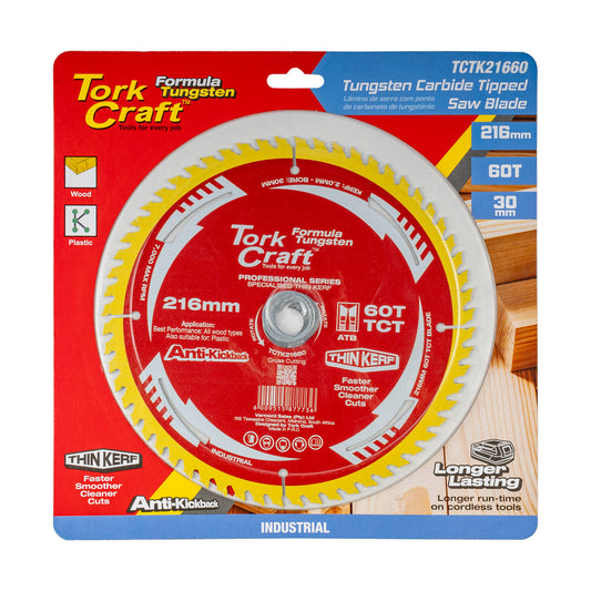 TCT SAW BLADE 216MM X 2.0MM X 30MM X 60T WOOD THIN KERF