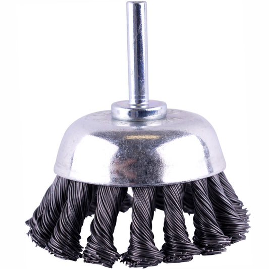 WIRE CUP BRUSH TWISTED PLAIN 65MM X 6MM SHAFT BLISTER