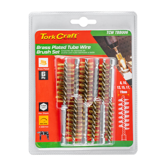 TUBE BRUSH 6PC SET BRASS WIRE 6,35MM HEX SHANK