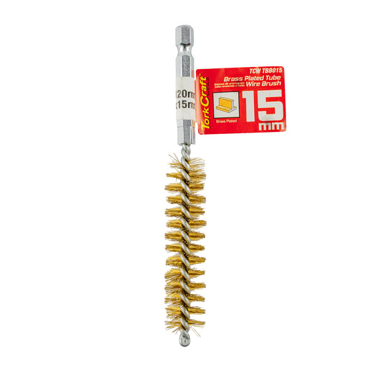 TUBE BRUSH 15MM X 120MM BRASS WIRE 6,35MM HEX SHANK