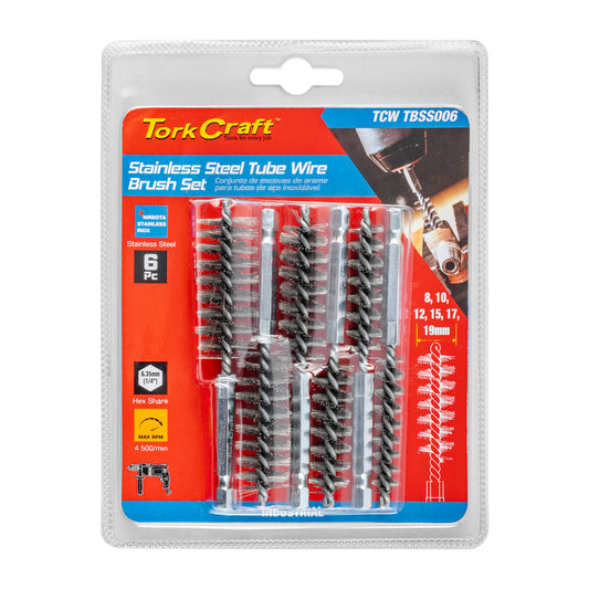 TUBE BRUSH 6PC SET STAINLESS STEEL 6,35MM HEX SHANK