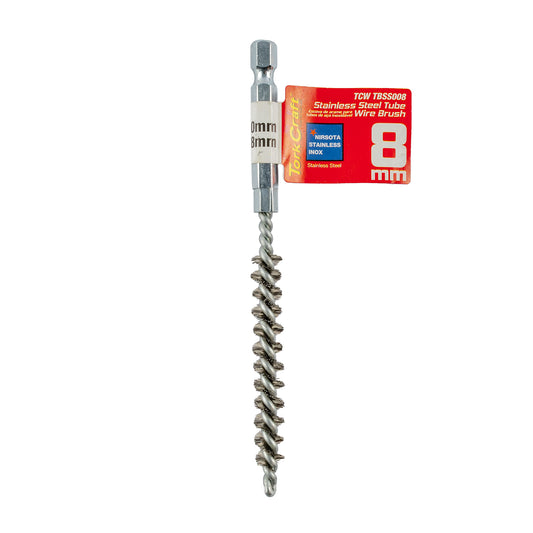 TUBE BRUSH 8MM X 120MM STAINLESS STEEL 6,35MM HEX SHANK