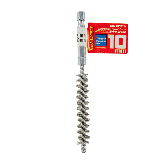 TUBE BRUSH 10MM X 120MM STAINLESS STEEL 6,35MM HEX SHANK