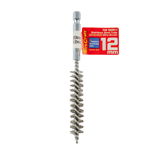 TUBE BRUSH 12MM X 120MM STAINLESS STEEL 6,35MM HEX SHANK
