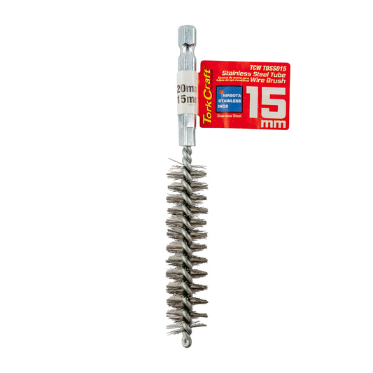 TUBE BRUSH 15MM X 120MM STAINLESS STEEL 6,35MM HEX SHANK
