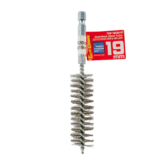 TUBE BRUSH 19MM X 120MM STAINLESS STEEL 6,35MM HEX SHANK