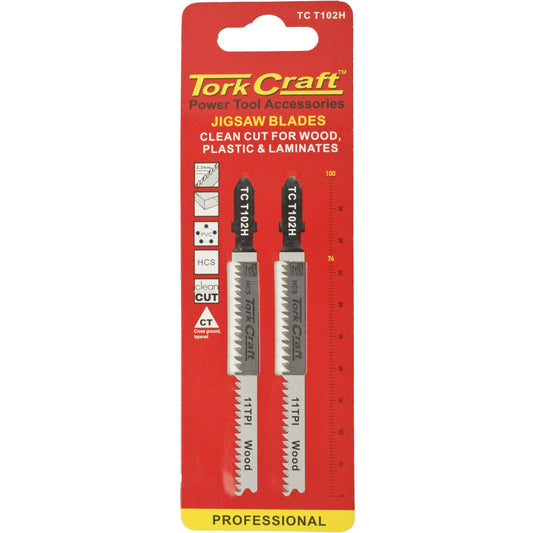 T-SHANK JIGSAW BLADE CLEAN CUT WOOD/LAM/PLASTIC 2.3MM 11TPI 100MM 2PC