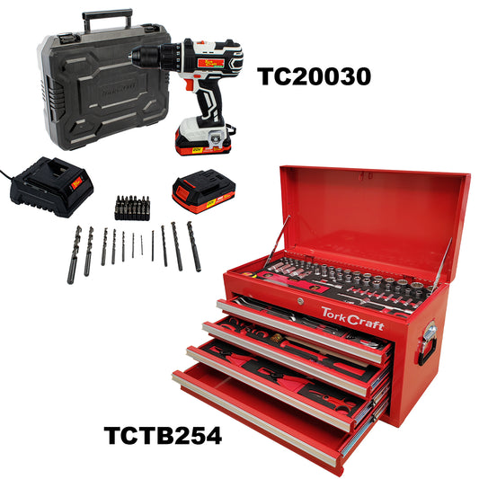 IMP DRILL DRIVER 20V 13MM & CANTILEVER TOOL BOX 254PC COMBO