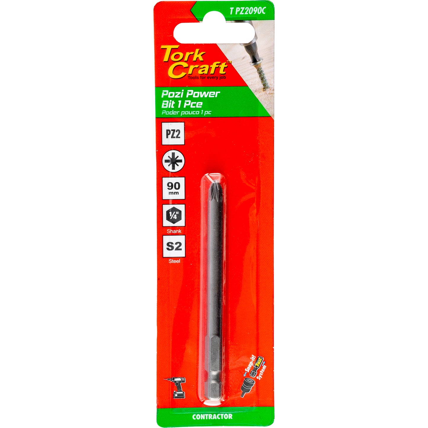 POZI PZ2 X 90MM POWER BIT 1PC CARDED