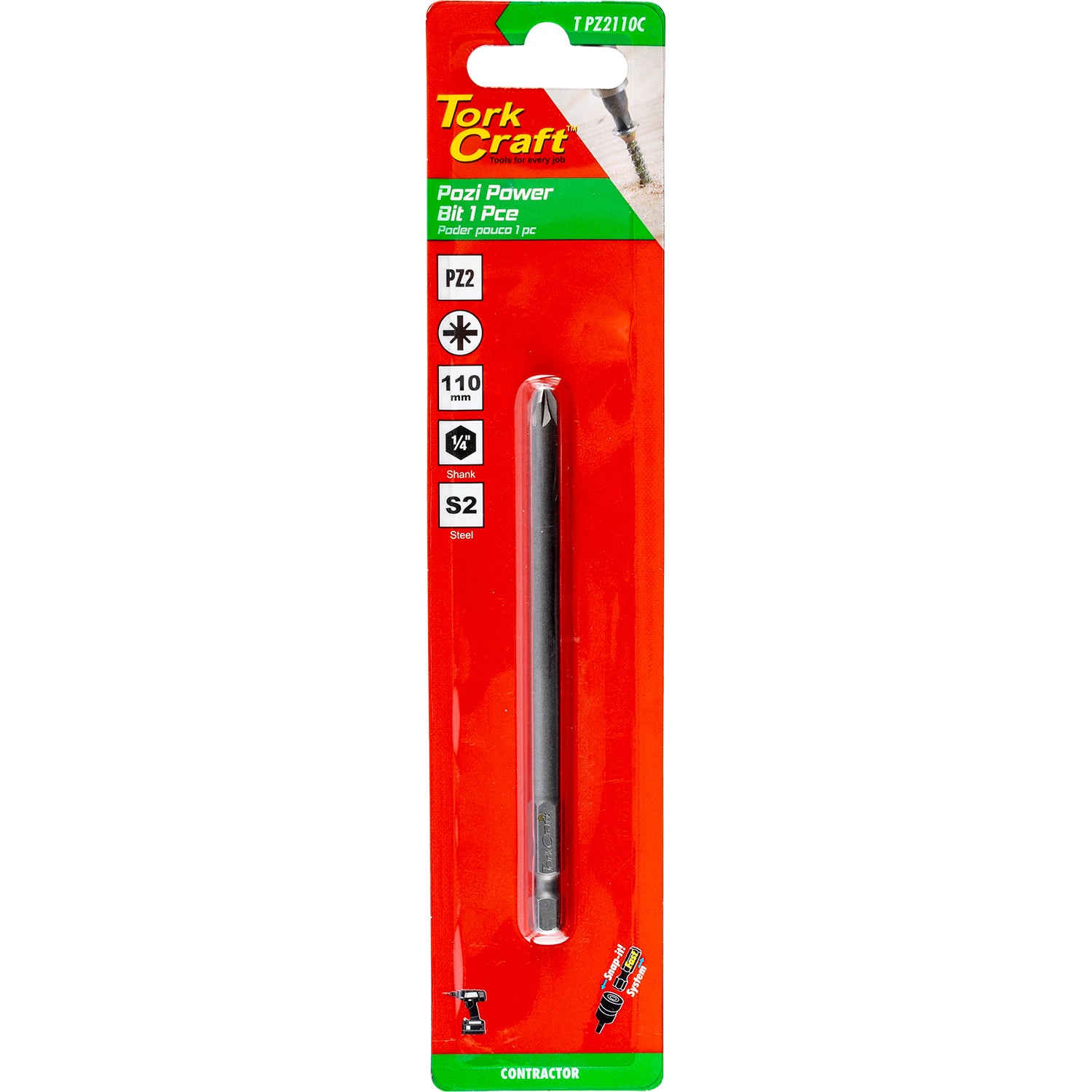 POZI PZ2 X 110MM POWER BIT 1PC CARDED
